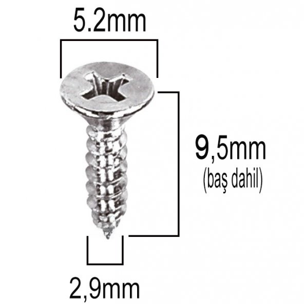 Aletçantam Havşa Başlı Küçük Vida Mini Sac Vidası Yhb 2.9x9.5 -500 Adet - 2