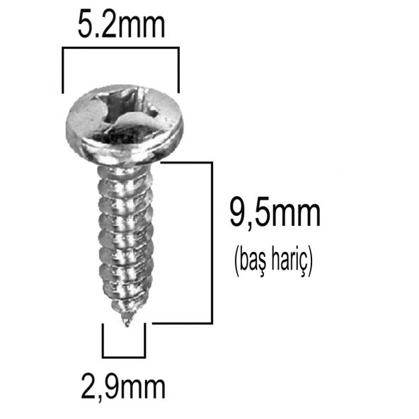 Aletçantam Silindir Başlı Küçük Vida Mini Sac Vidası Ysb 2.9x9.5 -500 Adet - 2