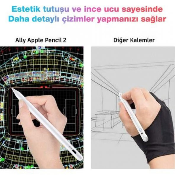 Coofbe Apple Pencil 2. Nesil İpad 7. Nesil Uyumlu  Kapasitif Stylus Kalem, Aktif Versiyon İphone, İpad Dokunmatik Kalem - 3