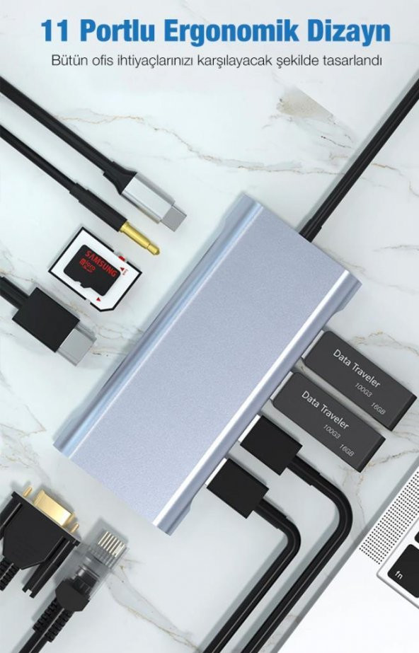 Coofbe 100W Multifonksiyonel 11in1 Type-C Dönüştürücü, 3x USB, 1x PD Type C, 1x RJ45, 1x HDMİ,1x VGA - 2