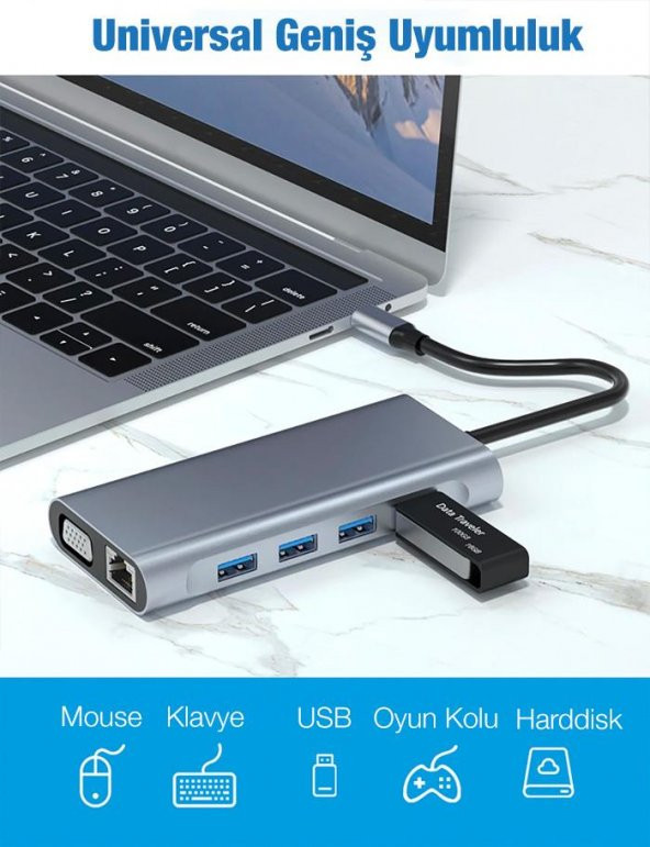 Coofbe 100W Multifonksiyonel 11in1 Type-C Dönüştürücü, 3x USB, 1x PD Type C, 1x RJ45, 1x HDMİ,1x VGA - 4