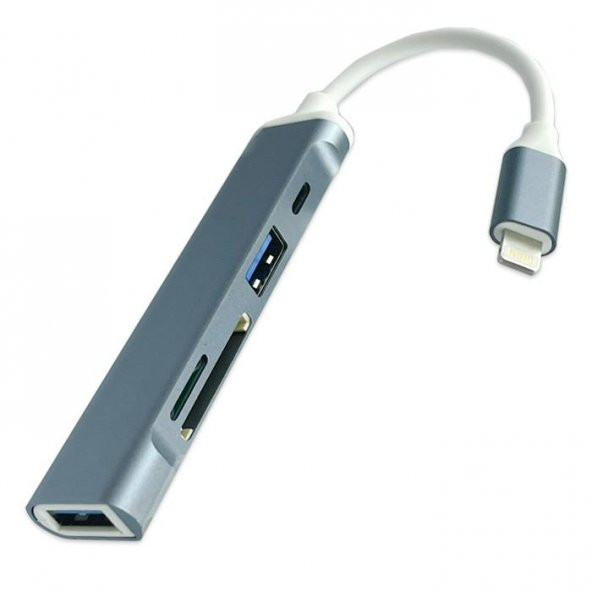 Coofbe İpad, İphone Lightning Girişli 5in1 Çoğaltıcı Hub, 2x USB,  1x Type C, 1x SD, 1x TF Okuyucu