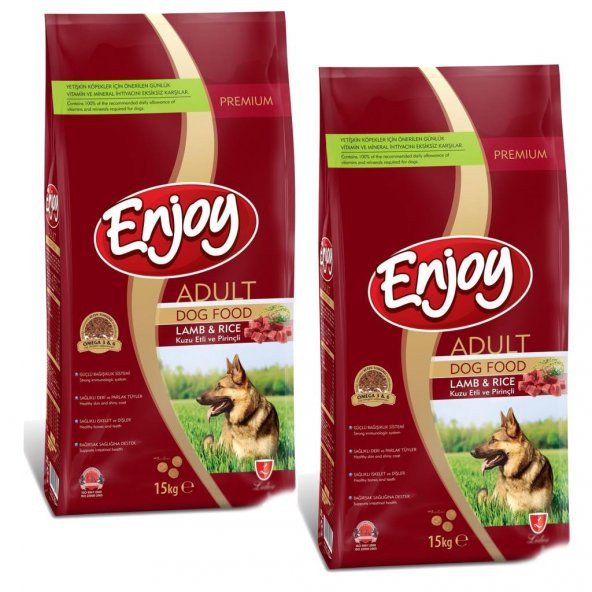 Enjoy Kuzu Etli  ve Prinçli Yetişkin Köpek Maması 15 Kg 2 Adet