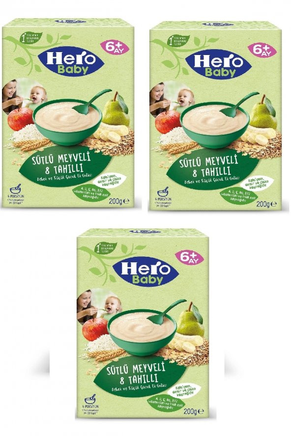 Hero Baby Sütlü Meyveli 8 Tahıllı 200 G X 3 Adet