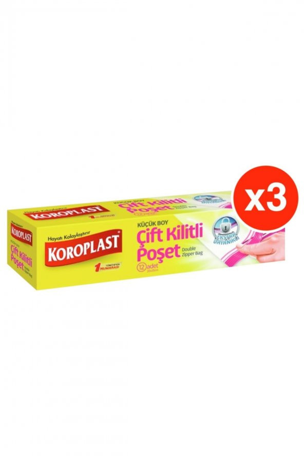 Koroplast Çift Kilitli Poşet 12li Küçük Boy X 3 Paket 20x25 Cm