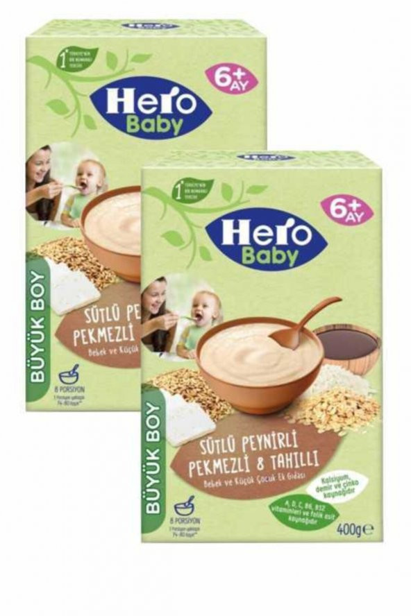 Hero Kaşık Mama Sütlü Peynirli Pekmezli 8 Tahıllı 400 Gr 2li Paket