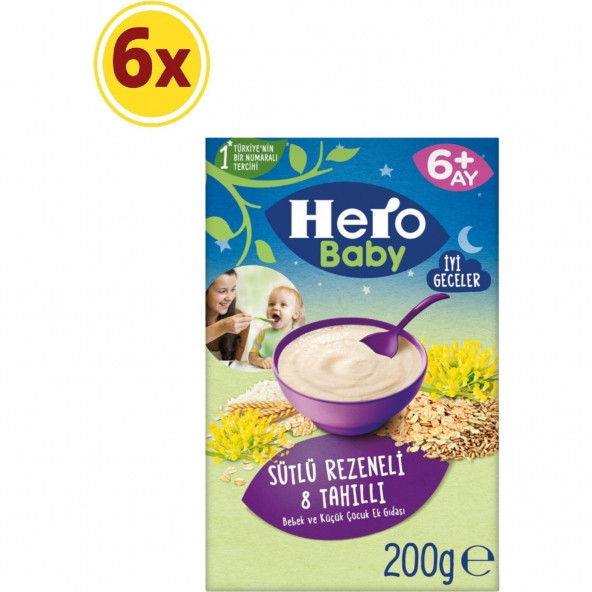 Hero Baby 200 Gr Sütlü 8 Tahıllı Rezeneli Kaşık Mama 6 Lı Paket