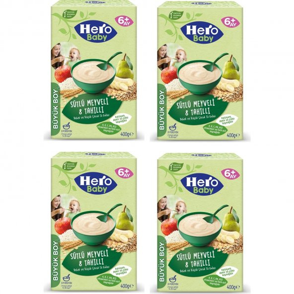 Hero Baby Sütlü Meyveli 8 Tahıllı Kaşık Maması 400 gr x 4 Adet