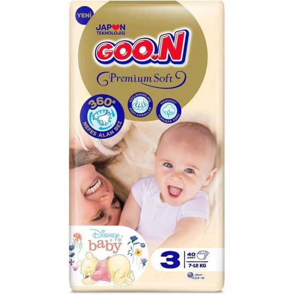 Goo.n Goon Premium Soft Bebek Bezi 3 Beden 40 Adet