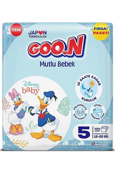 Goo.n Goon Mutlu Bebek Bant Bebek Bezi 5 Numara Aylık Paket 100 Adet