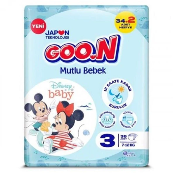 Goo.n Goon Bebek Bezi Mutlu Bebek Jumbo Paket 3 Beden 36 Lı X 4 Adet