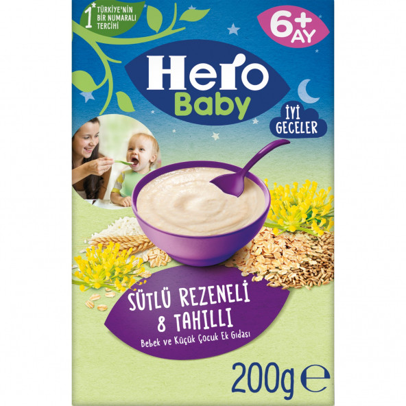 Hero Baby Gece Sütlü Rezeneli 8 Tahıllı Kaşık Maması 200 Gr