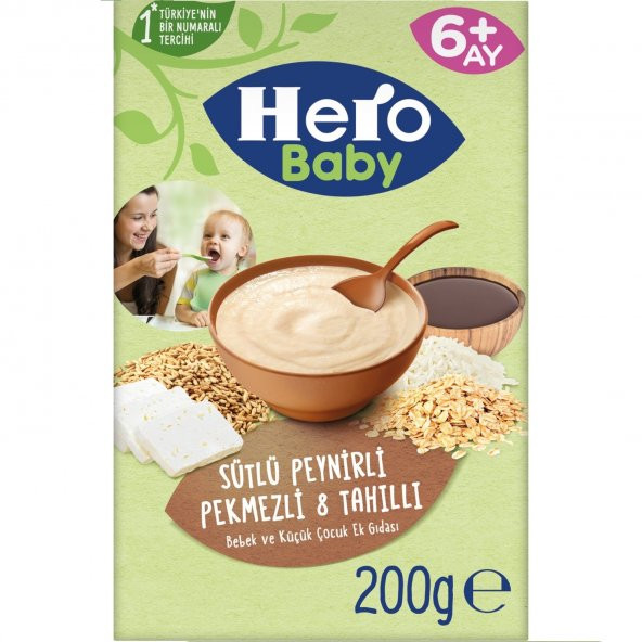 Hero Baby Sütlü 8 Tahıllı Peynirli Pekmezli Kaşık Mama 200 Gr x 2 Adet