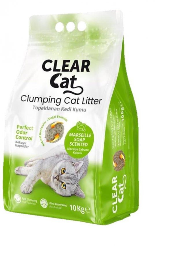 ClearCat Sabunlu Topaklanan Bentonit Kedi Kumu İnce 10 Lt