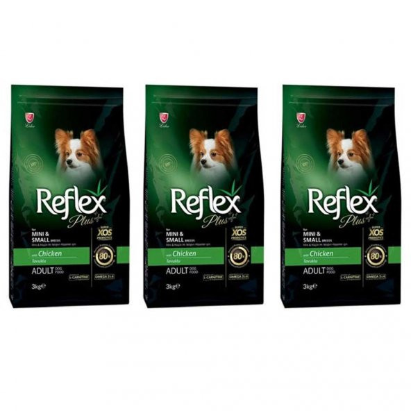 Reflex Plus Küçük Mini Irk Tavuklu Yetişkin Köpek Maması 3 Kg 3Lü Set ürün görseli