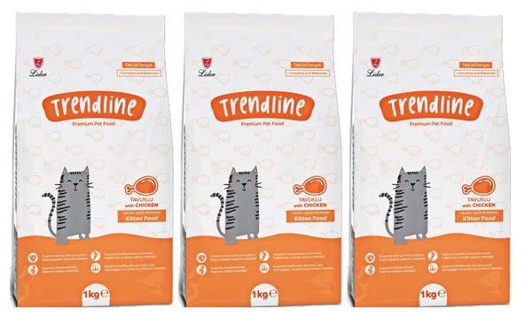 Trendline Kitten Tavuklu Yavru Kedi Maması 1 Kg 3 Adet