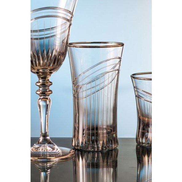 Kcd Seremoni Füme Kesme El Dekor Yaldızlı 6 Adet Desenli Su ve Meşrubat Bardak Takımı ürün görseli 1