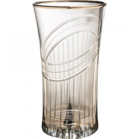 Kcd Seremoni Füme Kesme El Dekor Yaldızlı 6 Adet Desenli Su ve Meşrubat Bardak Takımı - Resim 2