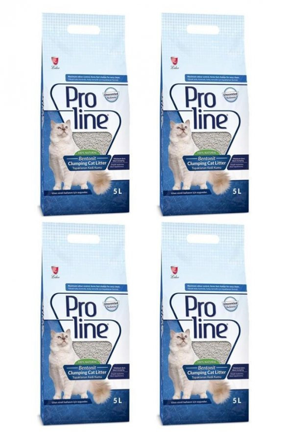 ProLine Topak İnce Parfümsüz Bentonit Kedi Kumu 5lt 4 Adet