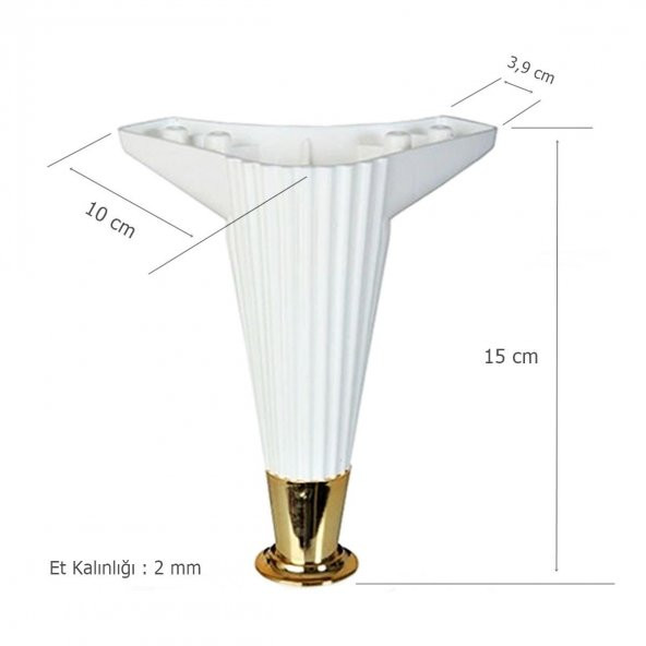 Wetra Line Çizgili Dolap Mobilya Koltuk Ayağı 15 cm Beyaz - Altın - 2