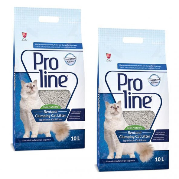 Pro Line Kokusuz Naturel Parfümsüz Kedi Kumu 10 Lt 2 Adet