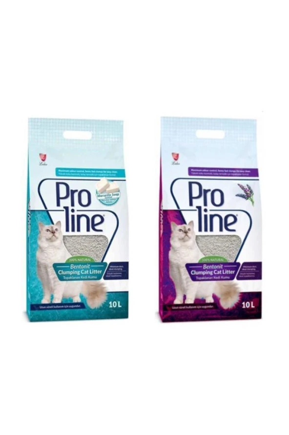 Pro Line Lavanta Kokulu Ve Marsilya Sabunlu Bentonit Kedi Kumu 10 Lt  2 Adet