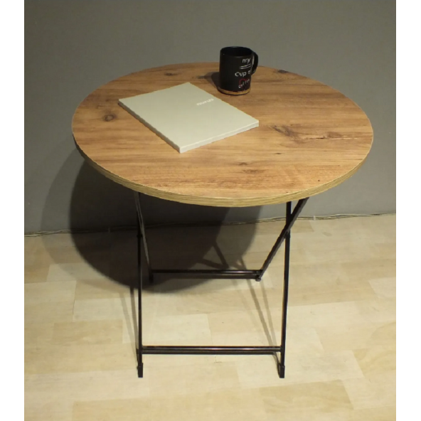 Masa Sandalye Katlanır Bistro Takımı 60cm Çam Desenli Masa Keten Gri Sandalye - 2