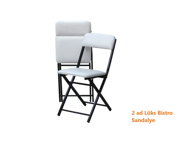 Masa Sandalye Katlanır Bistro Takımı 60cm Beyaz Masa Beyaz Suni Deri Sandalye - 3