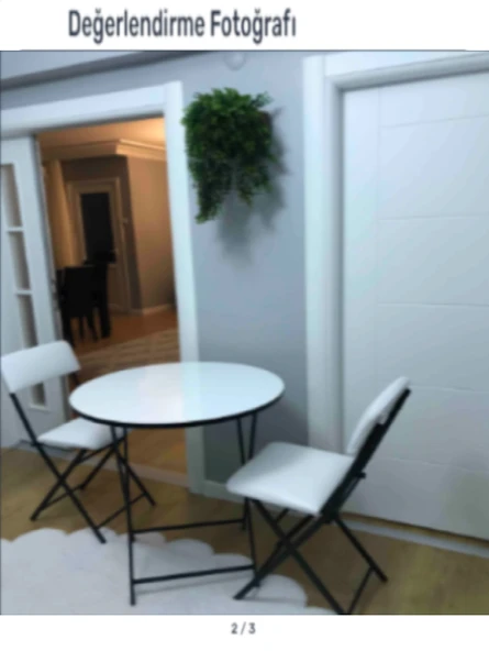 Masa Sandalye Katlanır Bistro Takımı 60cm Beyaz Masa Beyaz Suni Deri Sandalye - 6