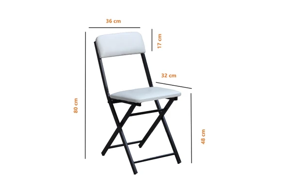 Masa Sandalye Katlanır Bistro Takımı 60cm Beyaz Masa Beyaz Suni Deri Sandalye - 2