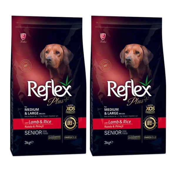 Reflex Plus Orta Büyük Irk Kuzu-Pirinç +7 Yaşlı Köpek Maması 3 Kg 2 Adet
