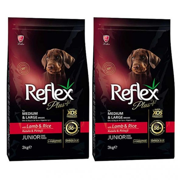 Reflex Plus Orta Büyük Irk Kuzulu Pirinçli Yavru Köpek Maması 3 Kg 2 Adet