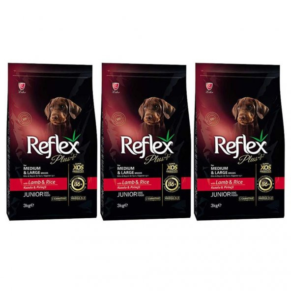 Reflex Plus Orta Büyük Irk Kuzulu Pirinçli Yavru Köpek Maması 3 Kg 3 Adet