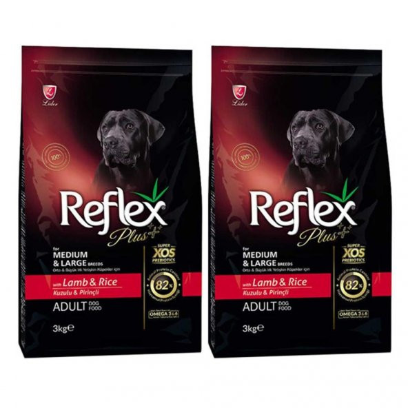Reflex Plus Orta Büyük Irk Kuzulu Pirinçli Yetişkin Köpek Maması 3 Kg 2 Adet