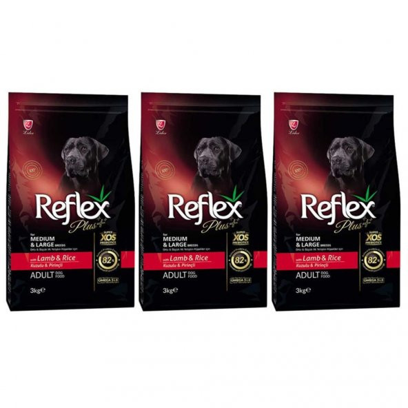 Reflex Plus Orta Büyük Irk Kuzulu Pirinçli Yetişkin Köpek Maması 3 Kg 3 Adet