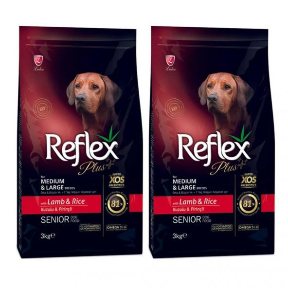Reflex Plus Orta Büyük Irk Kuzu-Pirinç +7 Yaşlı Köpek Maması 3 Kg 2 Adet