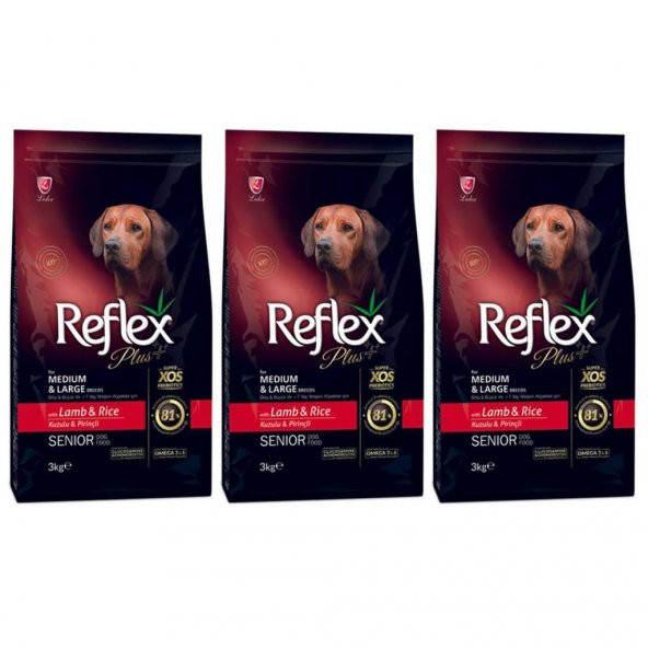 Reflex Plus Orta Büyük Irk Kuzu-Pirinç +7 Yaşlı Köpek Maması 3 Kg  Adet