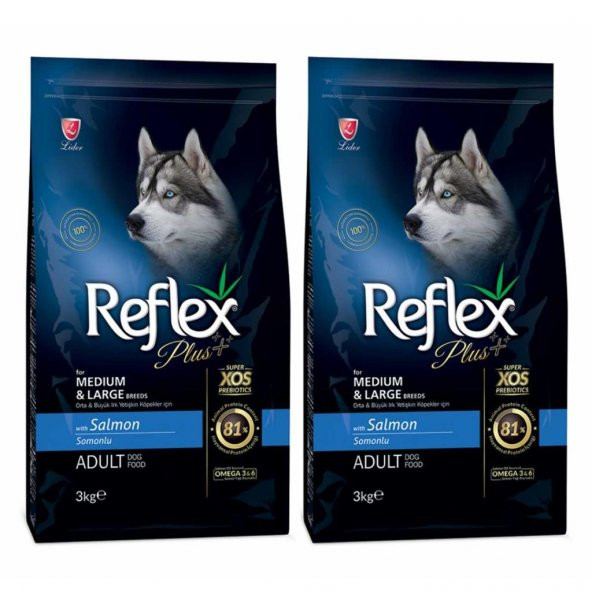 Reflex Plus Orta Büyük Irk Somonlu Yetişkin Köpek Maması 3 Kg 2 Adet