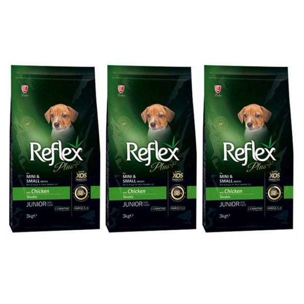 Reflex Plus Küçük Mini Irk Tavuklu Yavru Köpek Maması 3 Kg 3Lü Set