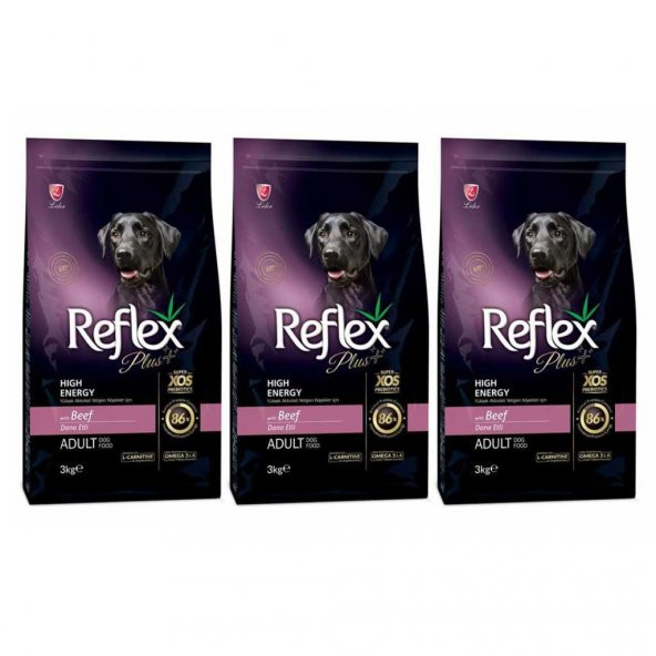 Reflex Plus Yüksek Aktiviteli Dana Etli Yetişkin Köpek Maması 3 Kg 3 Adet