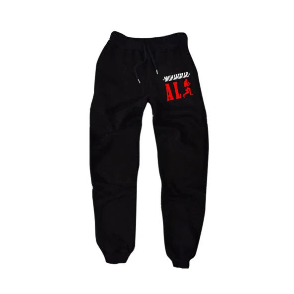 Muhammed Ali Baskılı Özel Tasarım Unisex Siyah Paçası Lastikli Eşofman  SİYAH XL