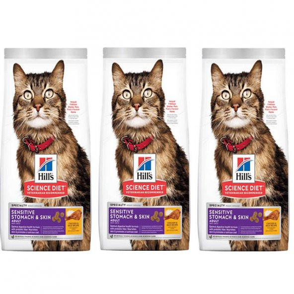 Hills Feline Sensitive Skin Tavuklu Yetişkin Kuru Kedi Maması 1,5 Kg 3 Adet - 1
