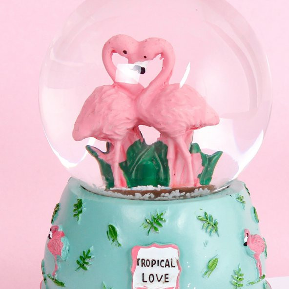 Sevimli Flamingolar Işıklı Müzikli Kar Küresi / Yeşil 80sz - 4