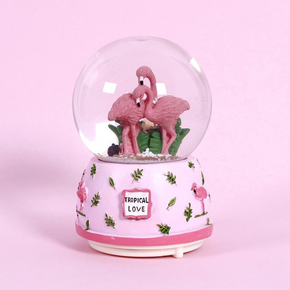 Sevimli Flamingolar Işıklı Müzikli Kar Küresi / Pembe 80sz