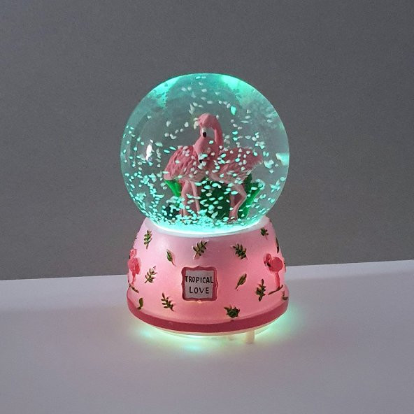 Sevimli Flamingolar Işıklı Müzikli Kar Küresi / Pembe 80sz - 5