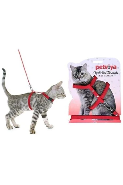 Petviya Kedi Göğüs Bel Tasması Kırmızı