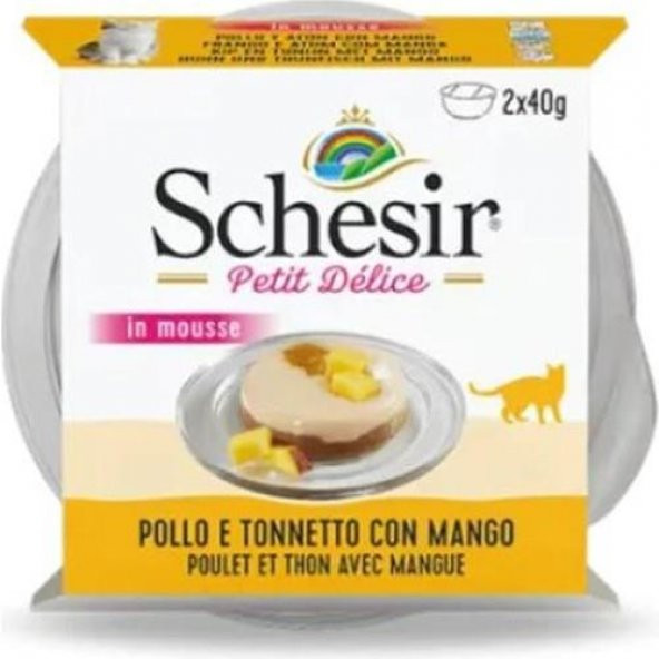 Schesir Petit Delice Mousse Tavuk Ton Balığı Ve Mangolu Kedi Konservesi 2x40 Gr