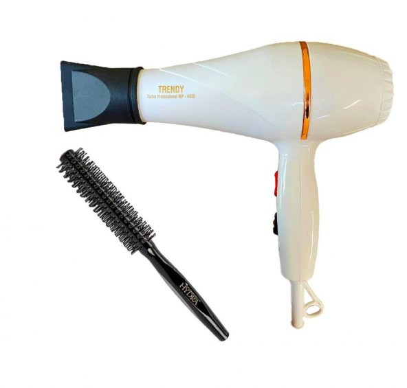 Trendy Profesyonel Fön Makinesi Beyaz + Hydra Berber Fön Fırçası - 1