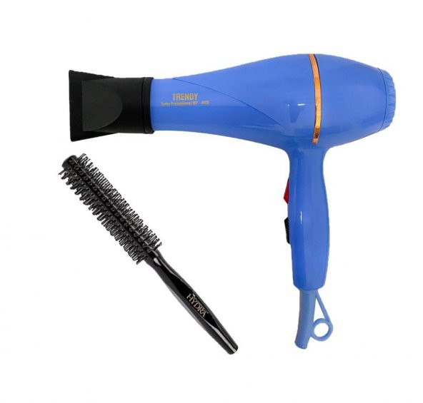 Trendy Profesyonel Fön Makinesi Mavi + Hydra Berber Fön Fırçası - 1