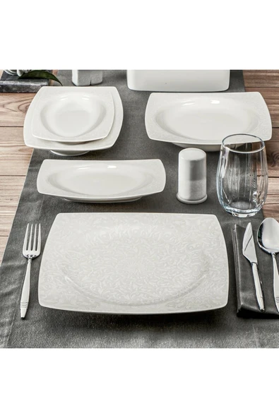 Güral Porselen Carolıne 62 Parça Kare Bone Yemek Takımı - 6109 - 2